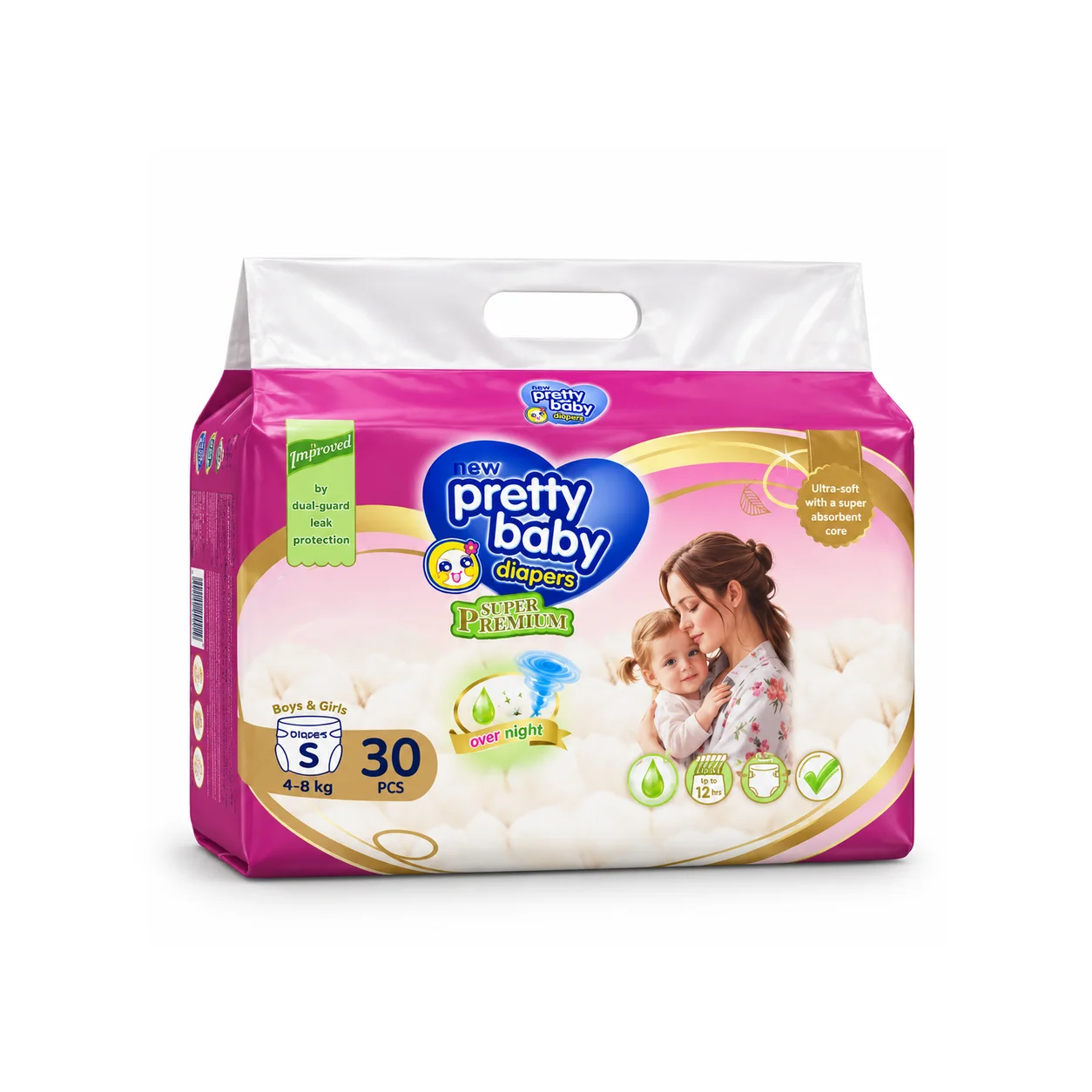 Pretty Baby Overnight Tape Diapers 30 PCS – S