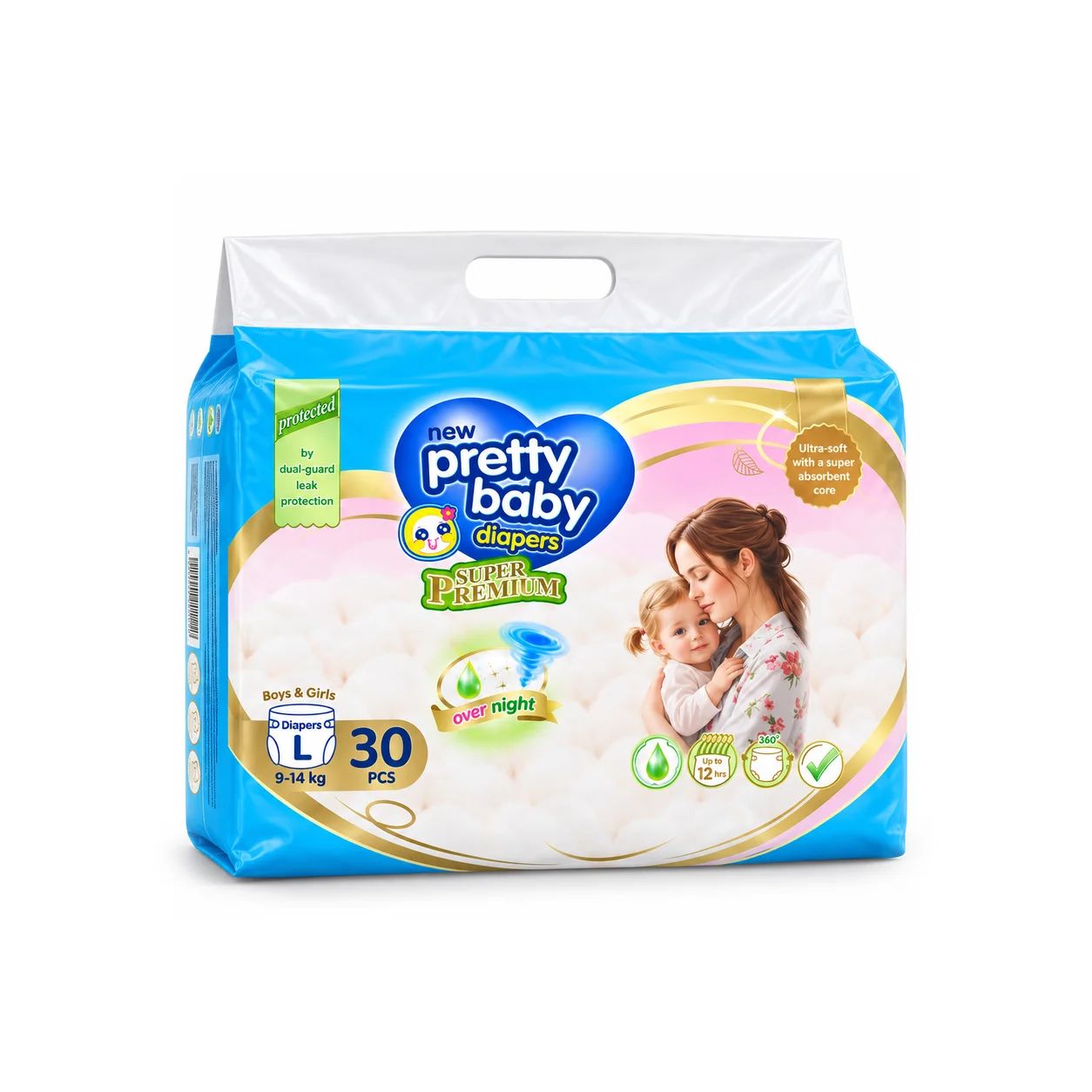 Pretty Baby Overnight Tape Diapers 30 PCS – L