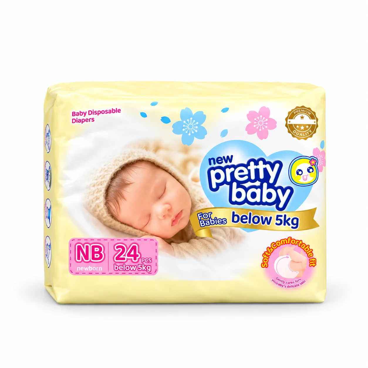 Pretty Baby Overnight Tape Diapers 24 PCS – NB